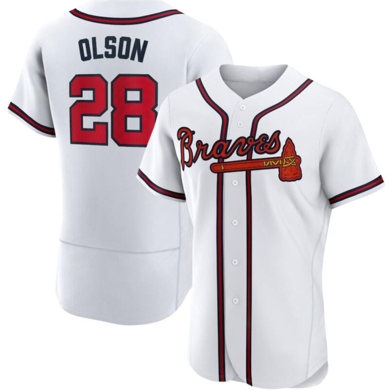 Atlanta Braves #28 Matt Olson White BFRAILEY Flex base Jersey