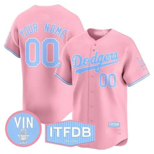 Custom Los Angeles Dodgers Vin ITFDB Patch Bubblegum Pink Vapor Premier Limited Jersey ¨C All Stitched-Pink BFRAILEY