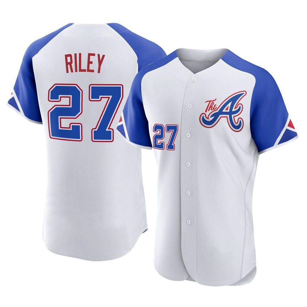 Atlanta Braves #27 Austin Riley Player White BFRAILEY City Connect Limited Elite Home Game Stitched Jerseys