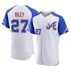 Atlanta Braves #27 Austin Riley Player White BFRAILEY City Connect Limited Elite Home Game Stitched Jerseys