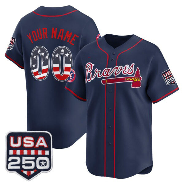 Custom Atlanta Braves Navy BFRAILEY USA 250 Fourth of July Vapor Premier Limited Jersey ¨C All Stitched