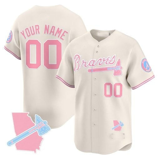 Custom Atlanta Braves Bubblegum Pink Vapor Premier Limited Jersey ¨C Cream BFRAILEY