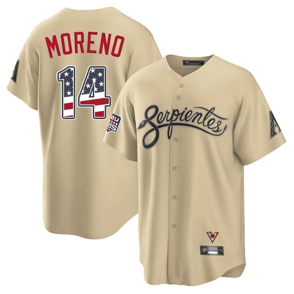 Arizona Diamondbacks #14 Gabriel Moreno Player Tan BFRAILEY USA 250 Fourth of July Home Game Stitched Jerseys