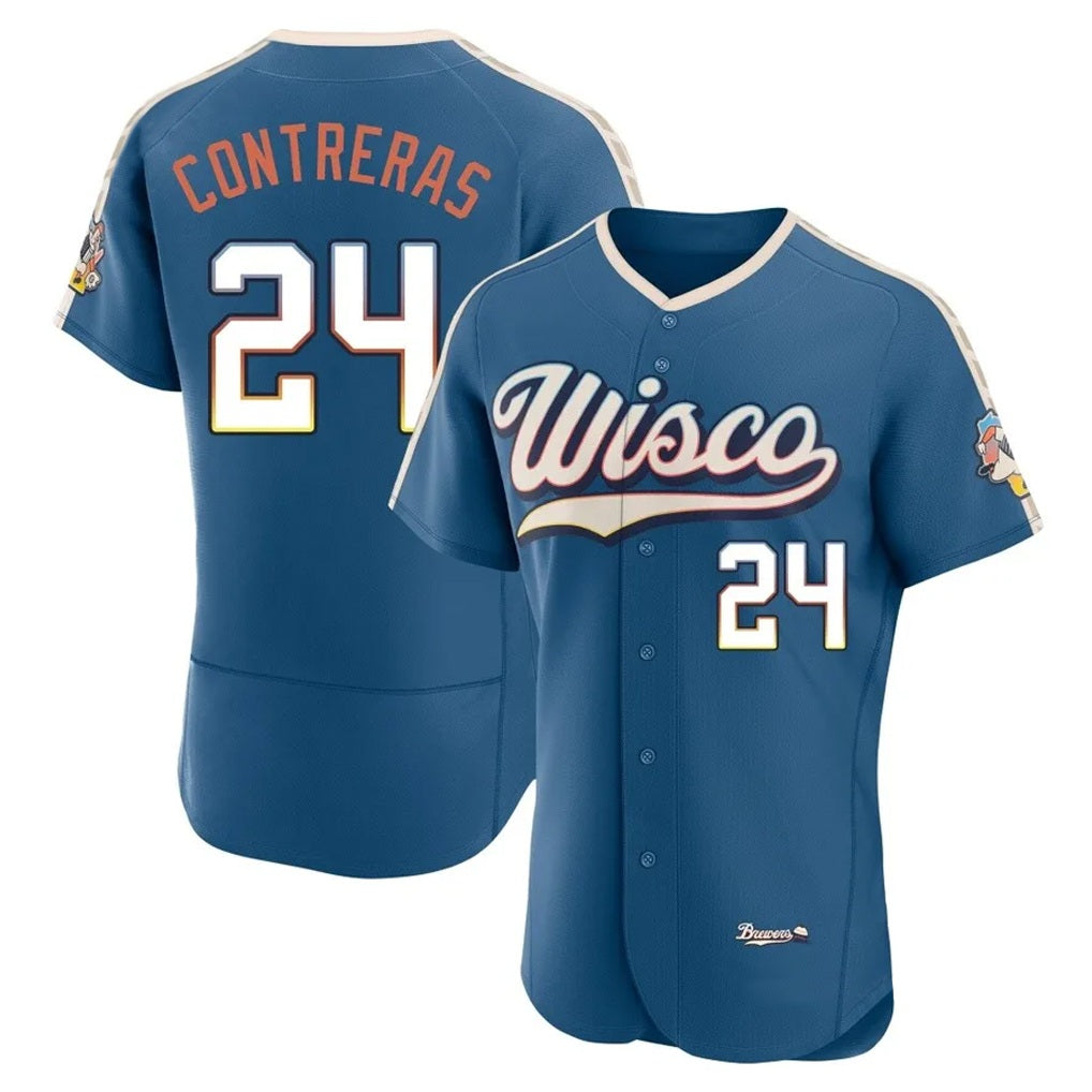 Milwaukee Brewers #24 William Contreras Player Blue BFRAILEY 2026 City Connect Home Limited Elite Stitched Jerseys