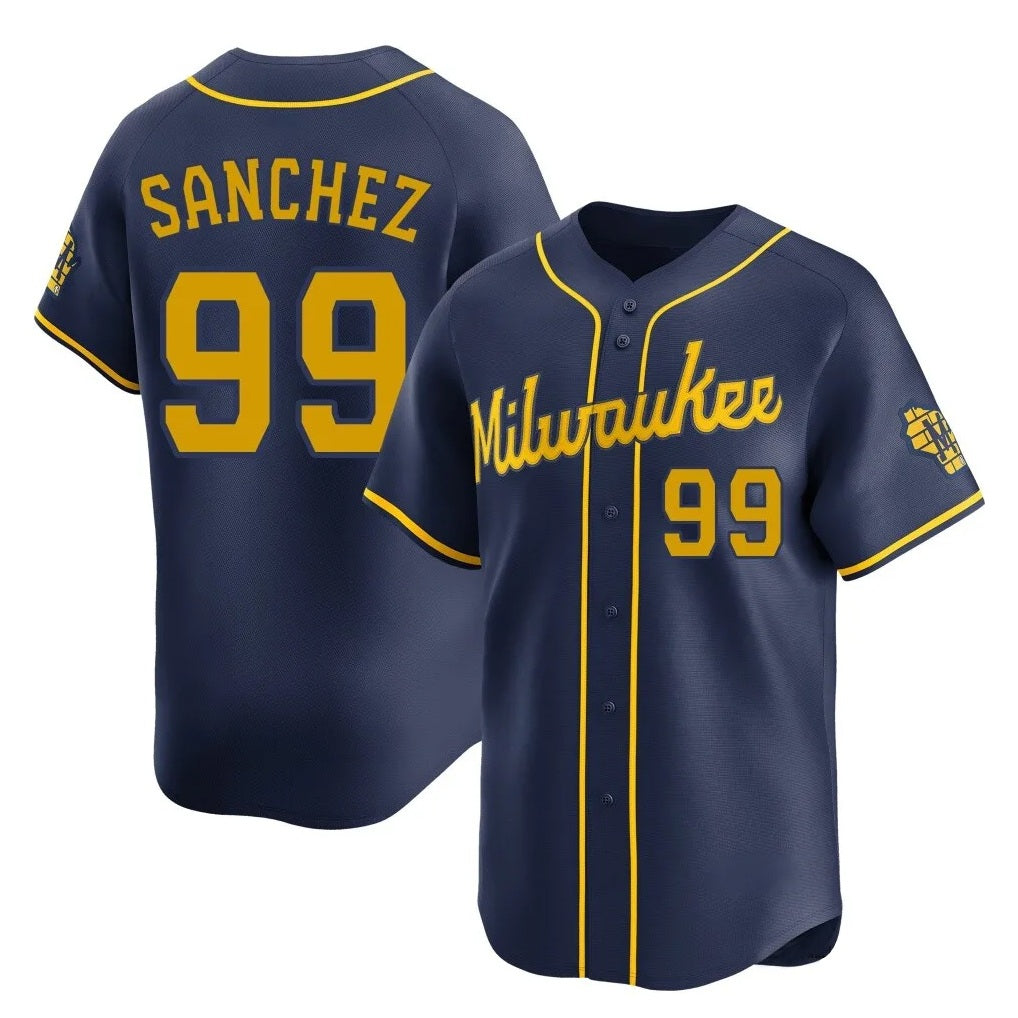 Milwaukee Brewers #99 Gary Sanchez Player Navy BFRAILEY Home Limited Stitched Jerseys