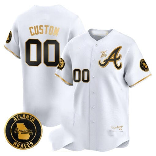 Custom Atlanta Braves Hank Aaron 715th Home Run Patch Vapor Premier Limited Jersey V2 ¨C White Gold BFRAILEY