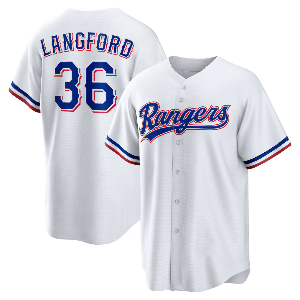 Texas Rangers #36 Wyatt Langford White BFRAILEY Home Replica Jersey