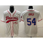 Atlanta Braves #54 Max Fried White BFRAILEY Cool Base With Patch Stitched Jersey 2