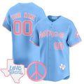 Custom Houston Astros Love Street & Peace Sign Patch Bubblegum Pink Vapor Premier Limited Jersey ¨C All Stitched Blue BFRAILEY