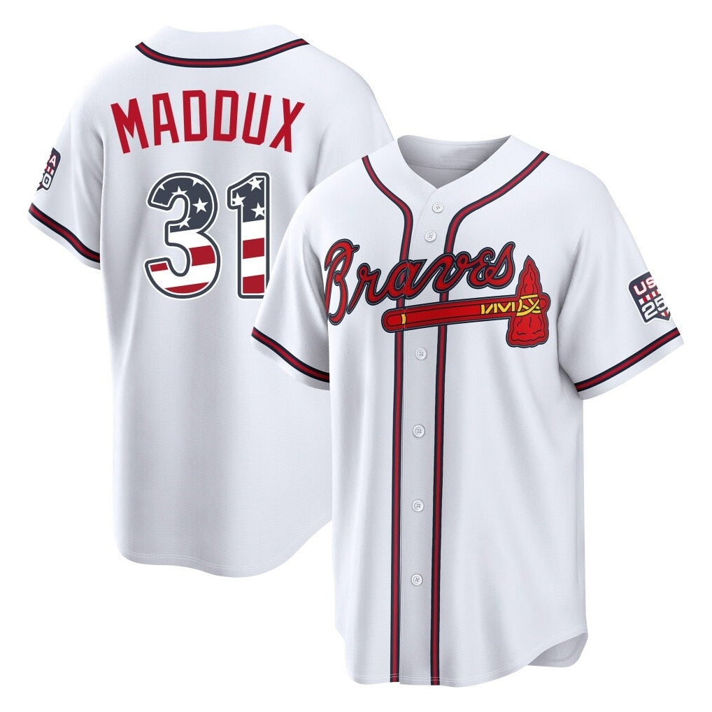 Atlanta Braves #31 Greg Maddux Player White BFRAILEY USA 250 Fourth Of July Limited Home Game Stitched Jerseys
