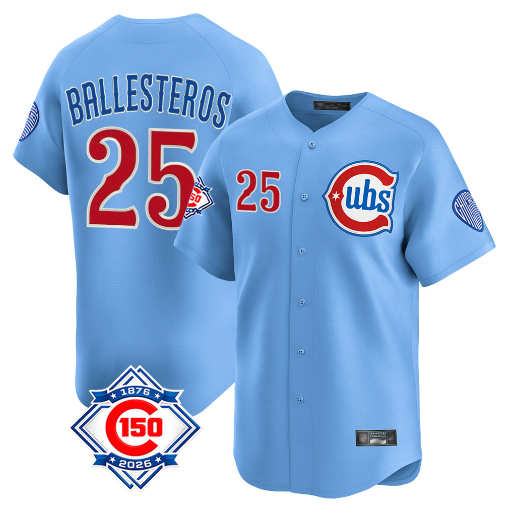 Chicago Cubs #25 Moises Ballesteros Player Light Blue BFRAILEY 150th Anniversary Limited Home Stitched Jerseys
