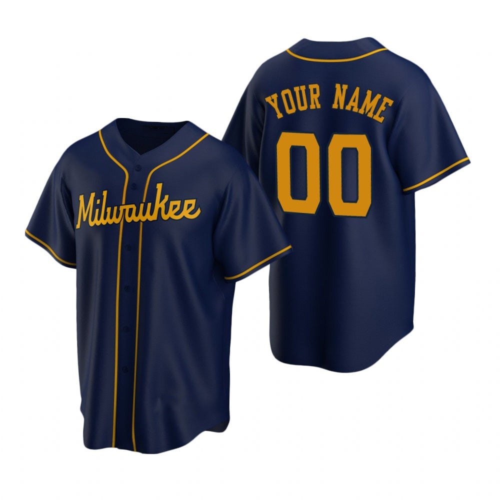 Custom Milwaukee Brewers Navy BFRAILEY Stitched Cool Base Jersey