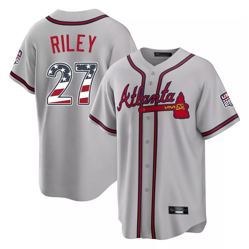 Atlanta Braves #27 Austin Riley Player Gray BFRAILEY USA 250 Fourth Of July Limited Home Game Stitched Jerseys