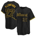 Miami Marlins #22 Sandy Alcantara Player Black BFRAILEY Snake Skin City Home Game Stitched Jerseys