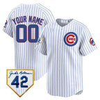 Custom Chicago Cubs 2024 Jackie Robinson Patch Vapor Premier Limited Jersey V2 ¨C White Alternate BFRAILEY