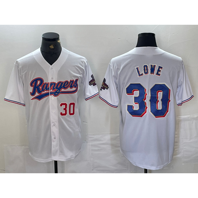 Texas Rangers #30 Nathaniel Lowe Number White BFRAILEY 2024 Gold Collection Limited Cool Base Jerseys