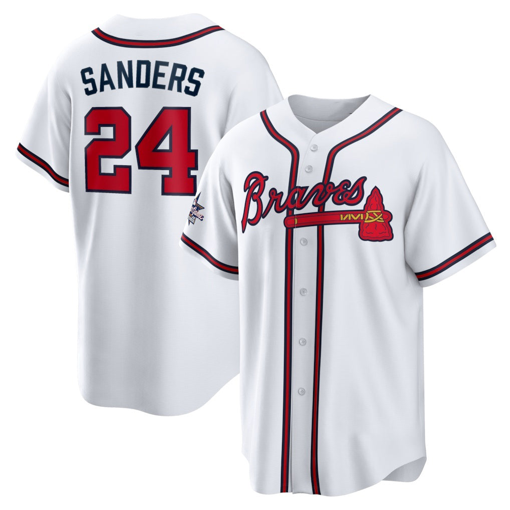 Atlanta Braves #24 Deion Sanders White BFRAILEY Home Retired Player Replica Jersey