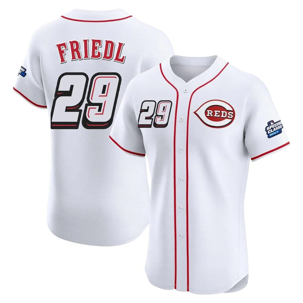 Cincinnati Reds #29 TJ Friedl Player White BFRAILEY Speedway Classic Limited Elite Home Stitched Jerseys
