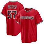 Cleveland Guardians #57 Shane Bieber Red BFRAILEY Cool Base Stitched Jersey