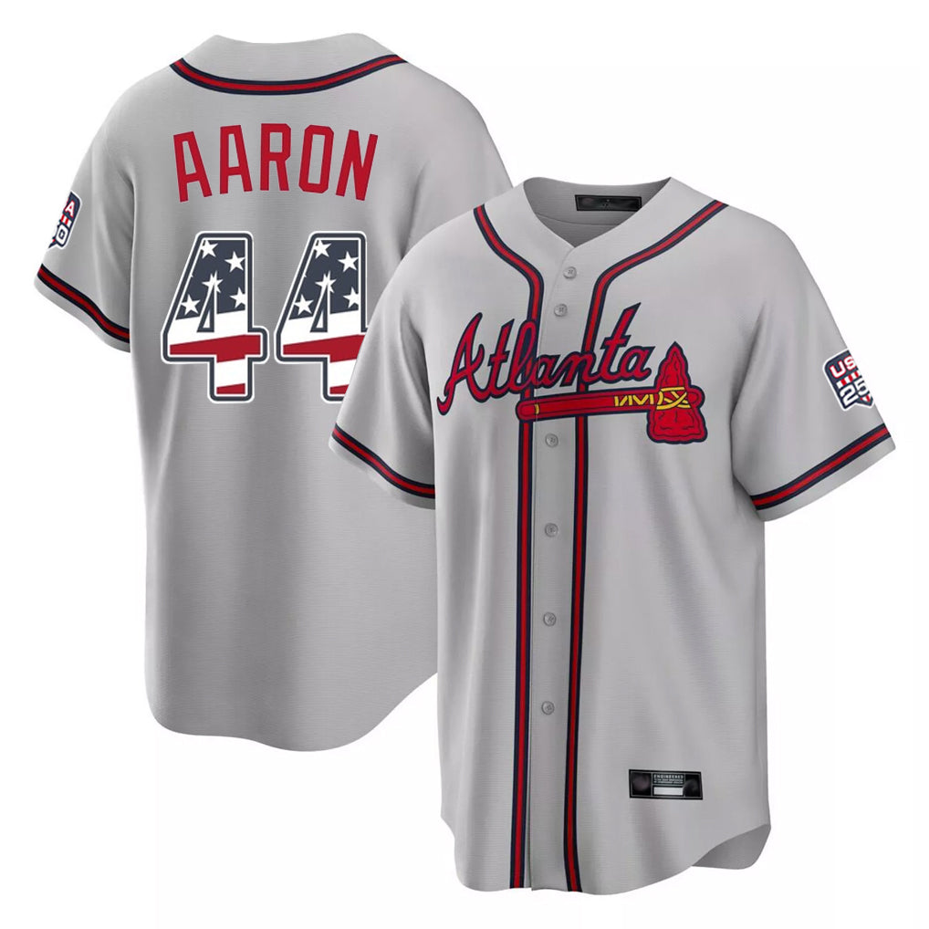 Atlanta Braves #44 Hank Aaron Player Gray BFRAILEY USA 250 Fourth Of July Limited Home Game Stitched Jerseys