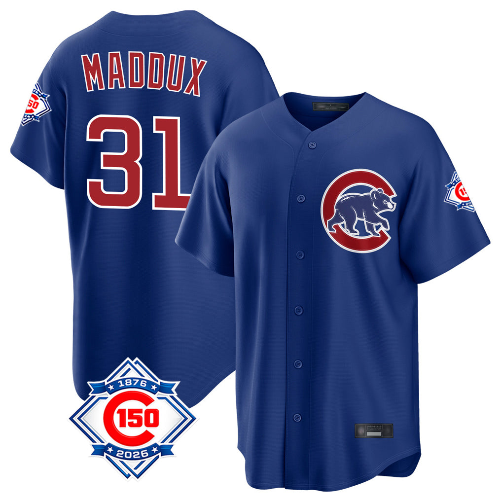 Chicago Cubs #31 Greg Maddux Player Royal BFRAILEY 150th Anniversary Home Game Stitched Jerseys
