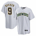 Milwaukee Brewers #9 Bob Uecker Player White BFRAILEY Stripes Home Game Stitched Jerseys