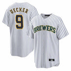Milwaukee Brewers #9 Bob Uecker Player White BFRAILEY Stripes Home Game Stitched Jerseys