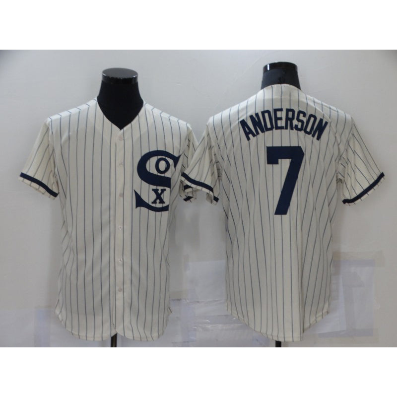 Chicago White Sox #7 Tim Anderson 2021 Cream BFRAILEY Navy Field of Dreams Name Flex Base Stitched Jersey