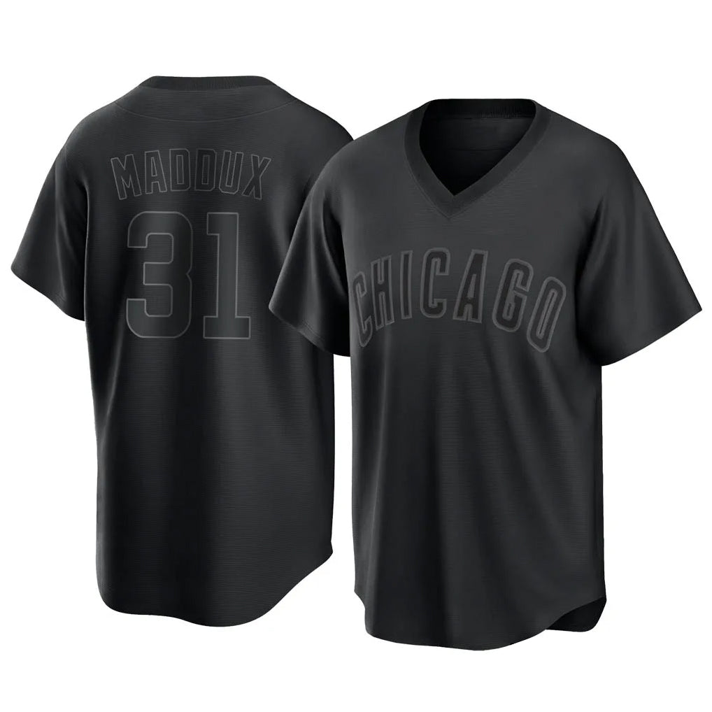 Chicago Cubs #31 Greg Maddux Player Black BFRAILEY T-shirt Home Game Stitched Jerseys