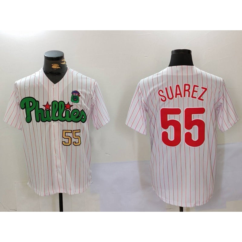 Philadelphia Phillies #55 Ranger Su¨¢rez White Green BFRAILEY Cool Base Stitched Jerseys