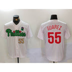 Philadelphia Phillies #55 Ranger Su¨¢rez White Green BFRAILEY Cool Base Stitched Jerseys