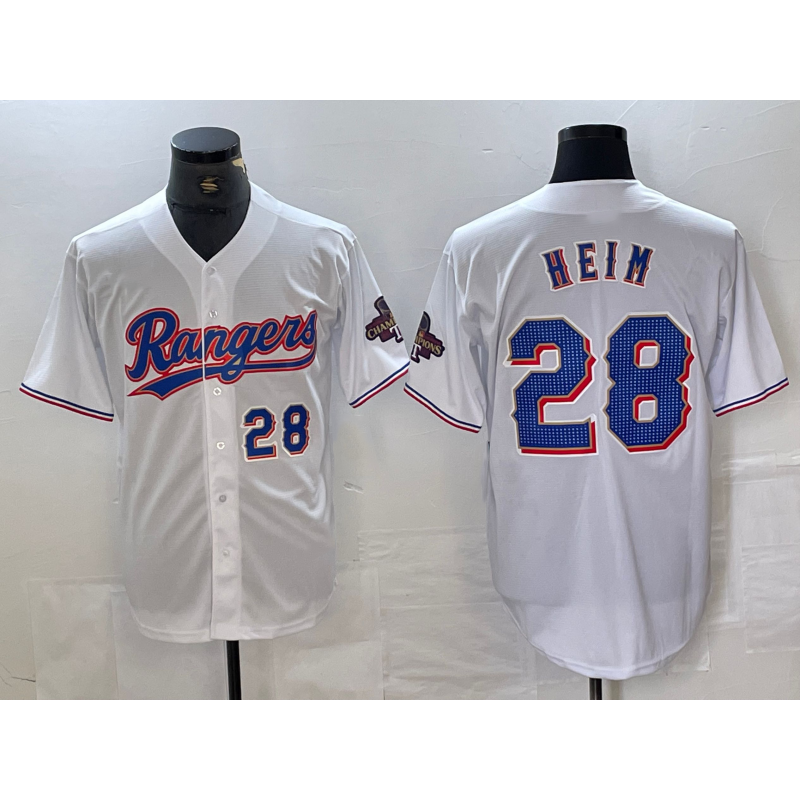 Texas Rangers #28 Jonah Heim Number White BFRAILEY 2023 World Series Champions Cool Base Jerseys