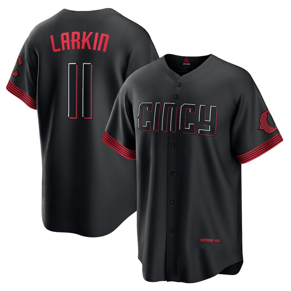 Cincinnati Reds #11 Barry Larkin Black BFRAILEY City Connect Replica Player Jersey