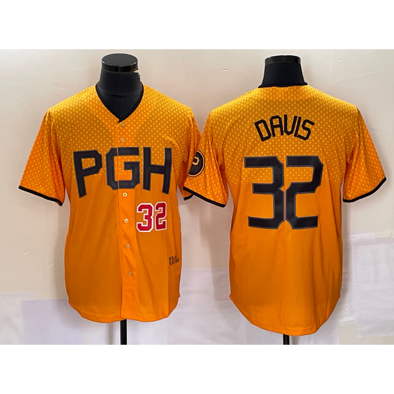 Pittsburgh Pirates #32 Henry Davis Number Yellow BFRAILEY 2023 City Connect Stitched Jersey 2