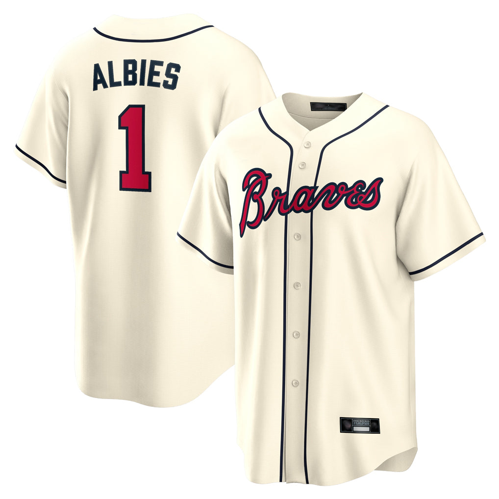 Atlanta Braves #1 Ozzie Albies Player Cream BFRAILEY Home Game Stitched Jerseys