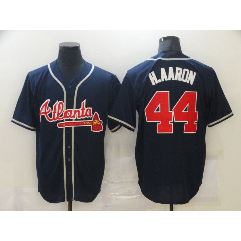 Atlanta Braves #44 Hank Aaron Navy Blue BFRAILEY Stitched Cool Base Jersey