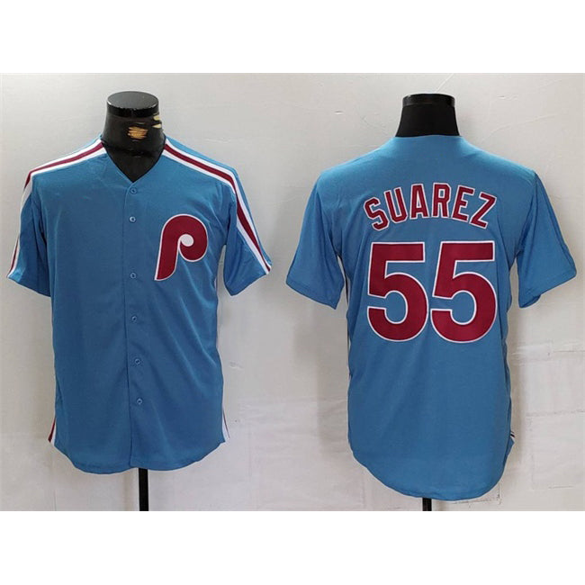 Philadelphia Phillies #55 Ranger Su¨¢rez Blue BFRAILEY Cool Base Stitched Jersey