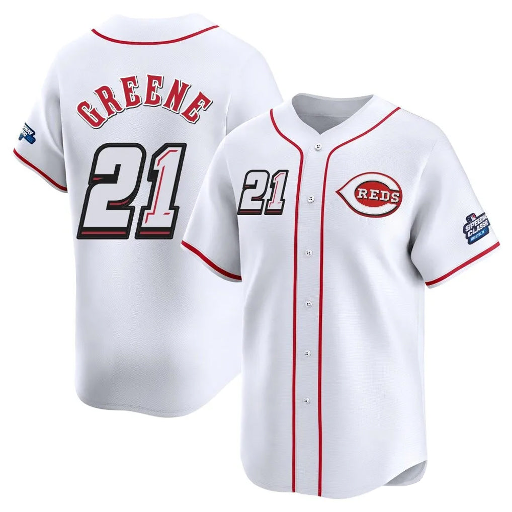 Cincinnati Reds #21 Hunter Greene Player White BFRAILEY Speedway Classic Home Limited Stitched Jerseys