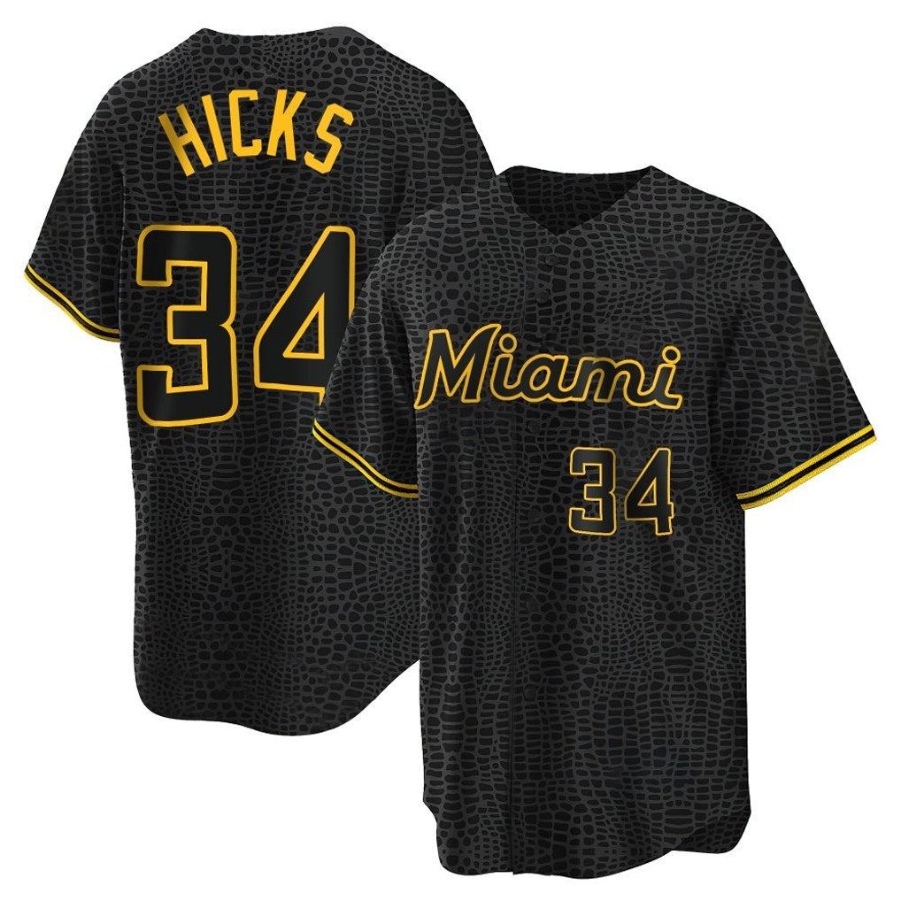 Miami Marlins #34 Liam Hicks Player Black BFRAILEY Snake Skin City Home Game Stitched Jerseys