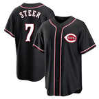 Cincinnati Reds #7 Spencer Steer Player Black BFRAILEY Fashion Out Home Game Stitched Jerseys