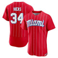 Miami Marlins #34 Liam Hicks Player Red BFRAILEY City Connect Home Limited Elite Stitched Jerseys