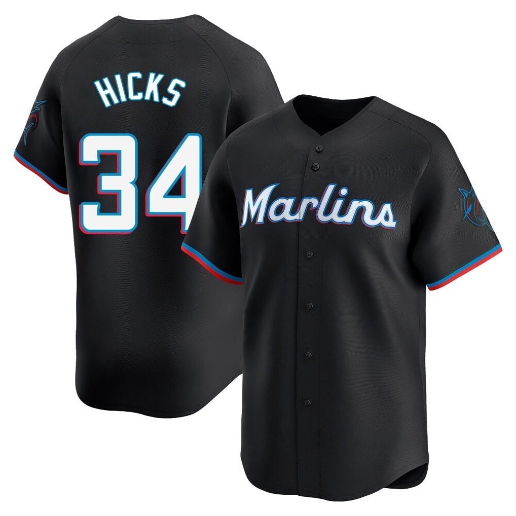 Miami Marlins #34 Liam Hicks Player Black BFRAILEY Home Limited Stitched Jerseys