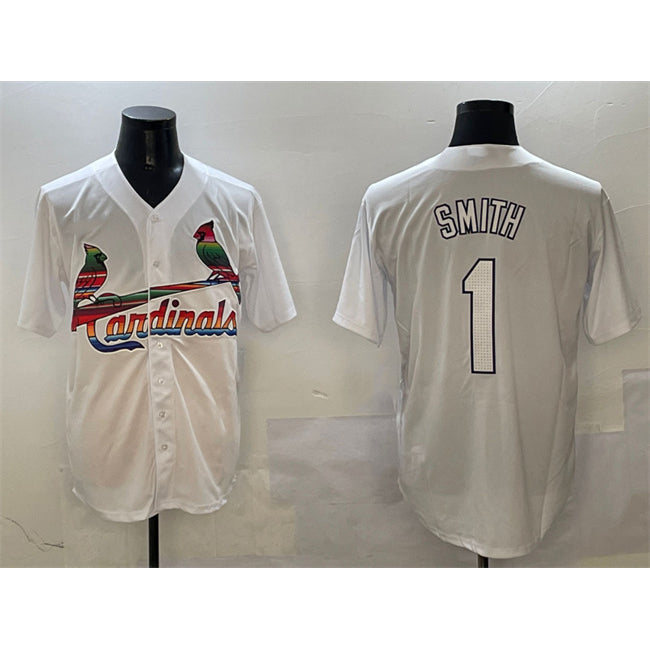 St. Louis Cardinals #1 Ozzie Smith White BFRAILEY Cool Base Stitched Jersey