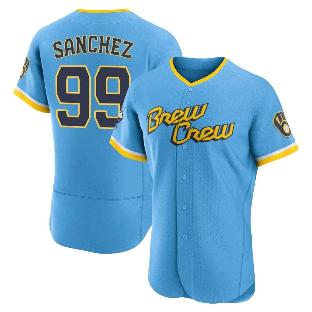 Milwaukee Brewers #99 Gary Sanchez Player Light Blue BFRAILEY City Connect Home Limited Elite Stitched Jerseys