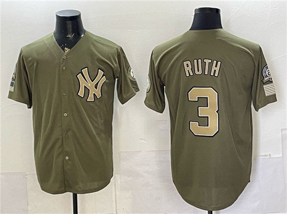 New York Yankees #3 Babe Ruth Olive BFRAILEY 2026 Armed Forces Day Stitched Jersey