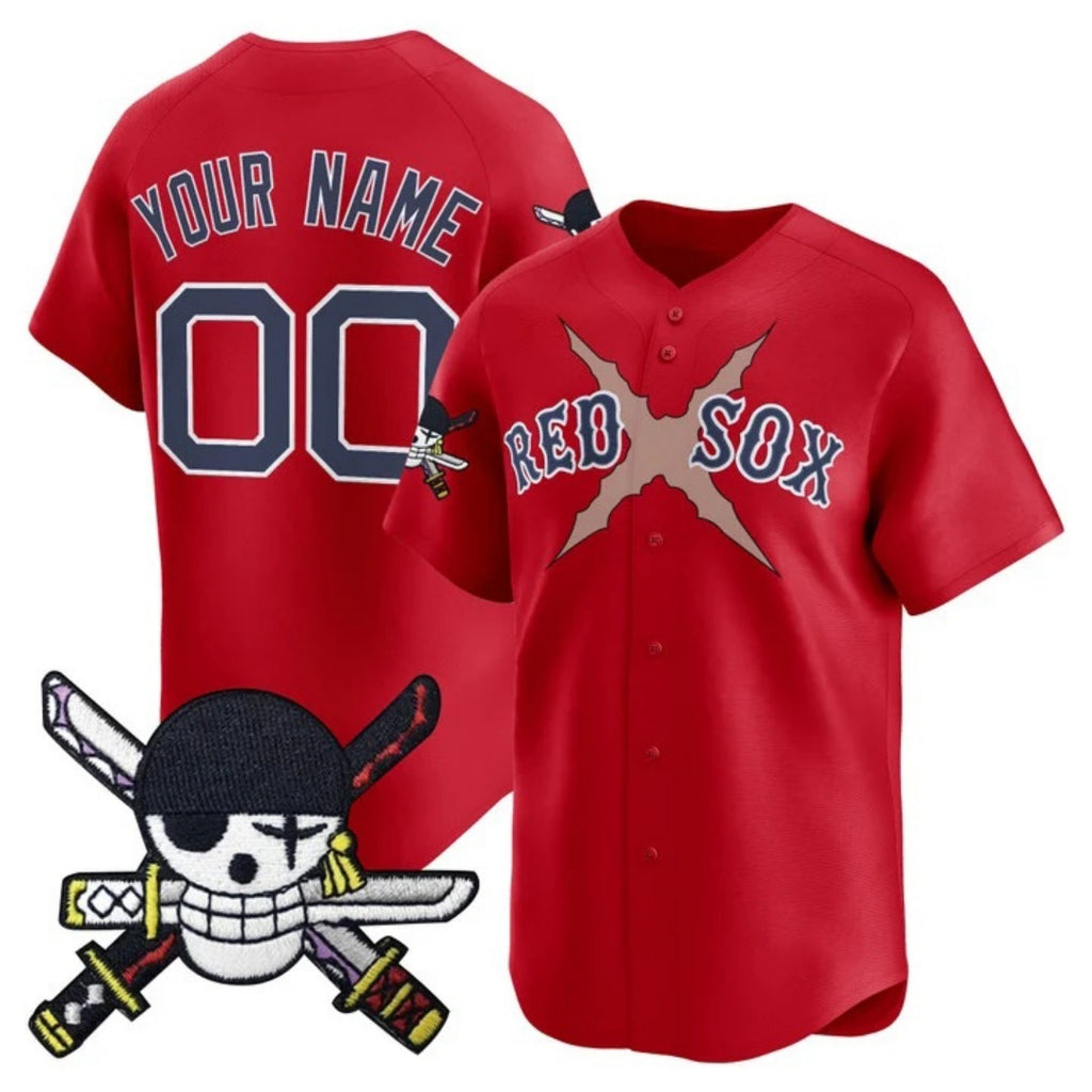 Custom Boston Red Sox x One Piece Red BFRAILEY Zoro Patch Vapor Premier Limited Jersey - Stitched