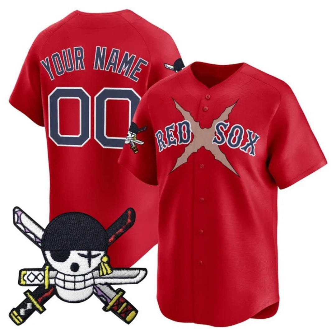 Custom Boston Red Sox x One Piece Red BFRAILEY Zoro Patch Vapor Premier Limited Jersey - Stitched