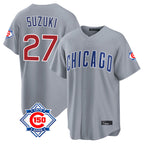 Chicago Cubs #27 Seiya Suzuki Player Gray BFRAILEY 150th Anniversary Home Game Stitched Jerseys