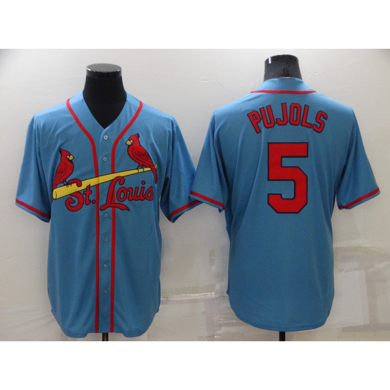 St. Louis Cardinals #5 Albert Pujols Light Blue BFRAILEY Stitched Cool Base Jersey