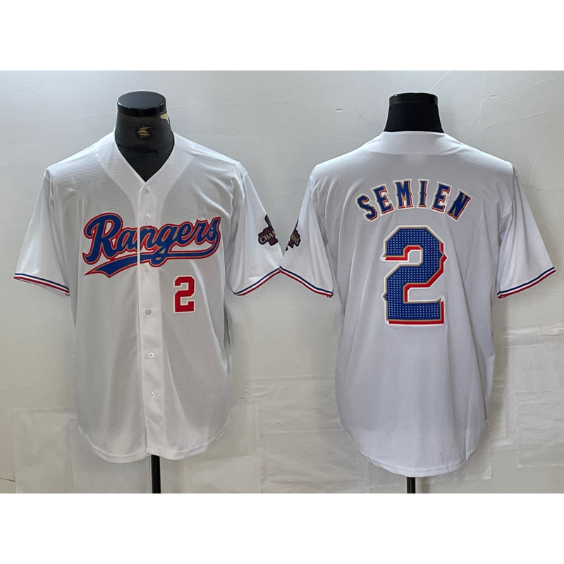 Texas Rangers #2 Marcus Semien Number White BFRAILEY 2023 World Series Champions Cool Base Jerseys